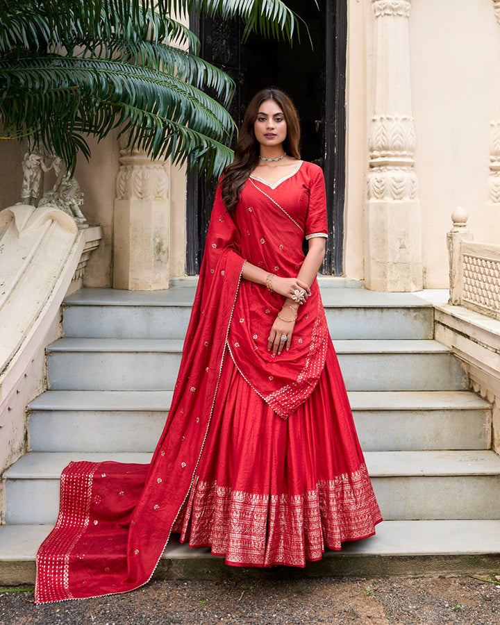 Red Color Pure Chanderi Zari Work lehenga Choli