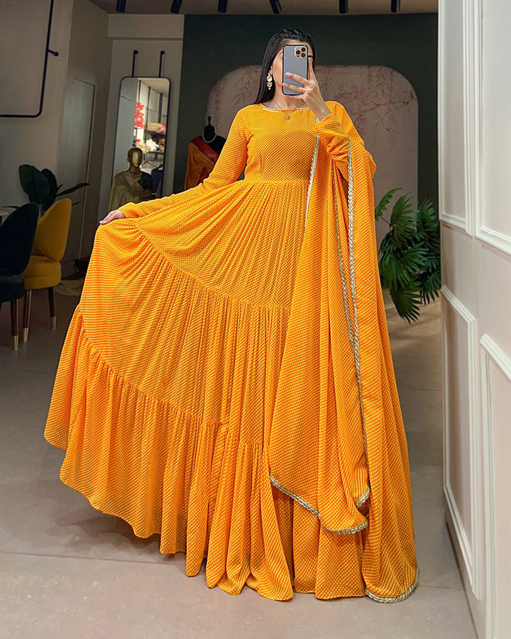 Yellow Color Designer Georgette Full Stitched Gown