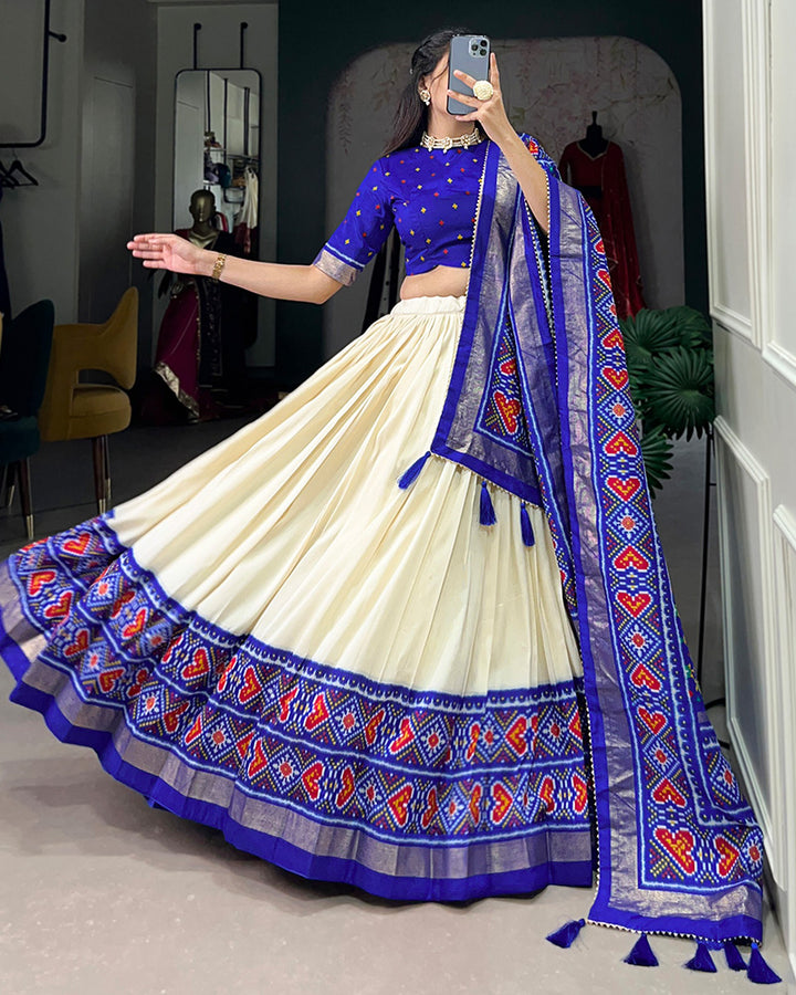 Patola Printed Royal Blue Color Tussar Silk Lehenga Choli