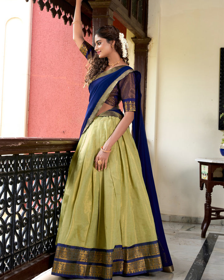 Designer Pista Color Kanchipuram Lehenga Choli