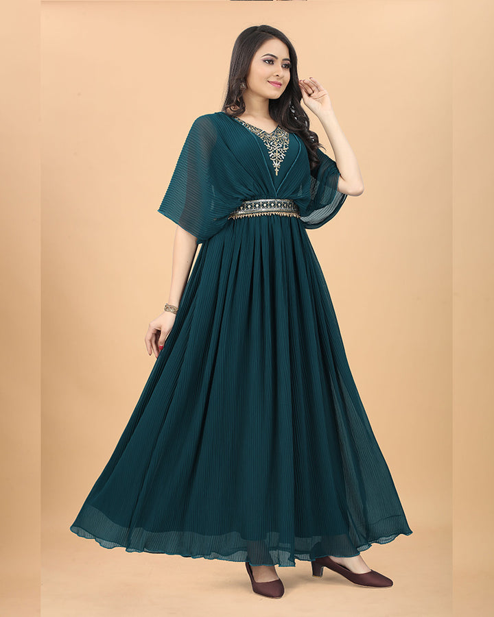 Rama Green Color Embroidered Georgette Anarkali Gown