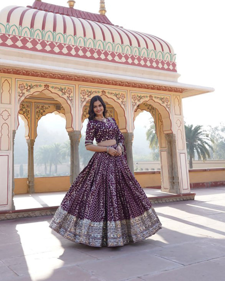 Beautiful Wine Color Pure Viscose Jacquard Lehenga Choli