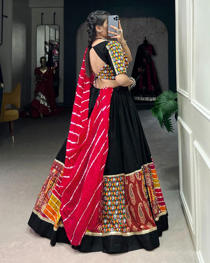 Black Multi Color Rayon Real Mirror Work Navratri Lehenga Choli