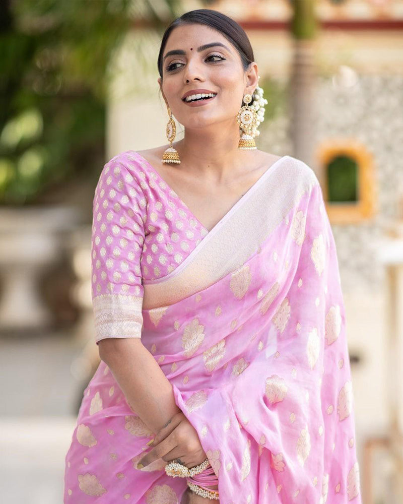 Designer Baby Pink Color Jacquard Banarasi Silk Saree