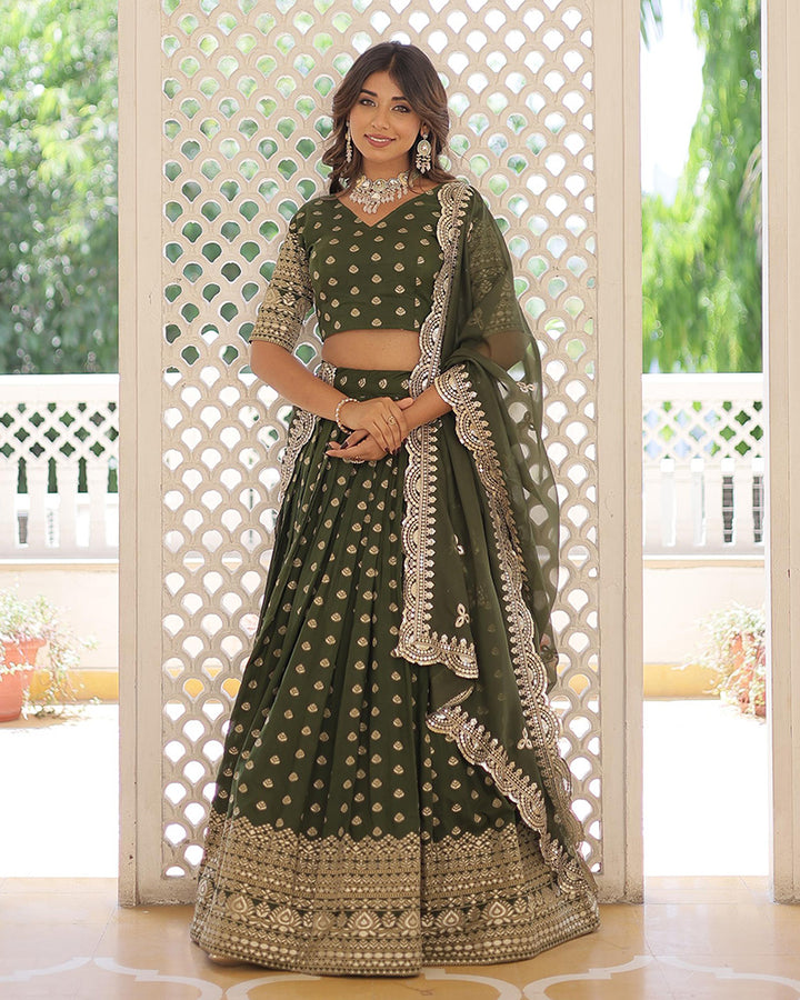 Designer Mehndi Color Viscose Jacquard Lehenga Choli