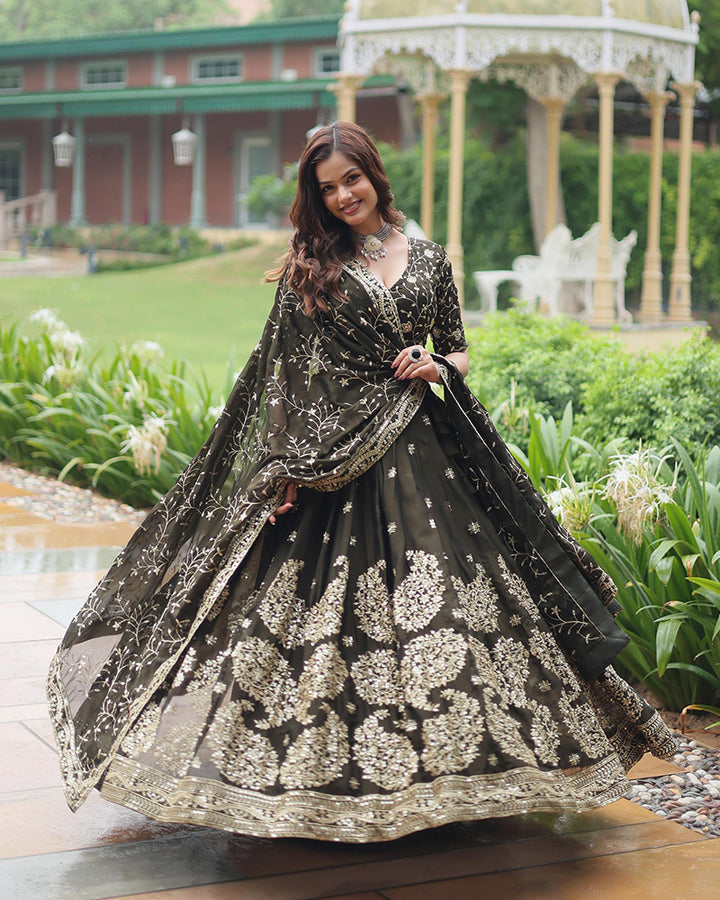 Black Color Rangoli Silk Sequence And Embroidered Lehenga Choli