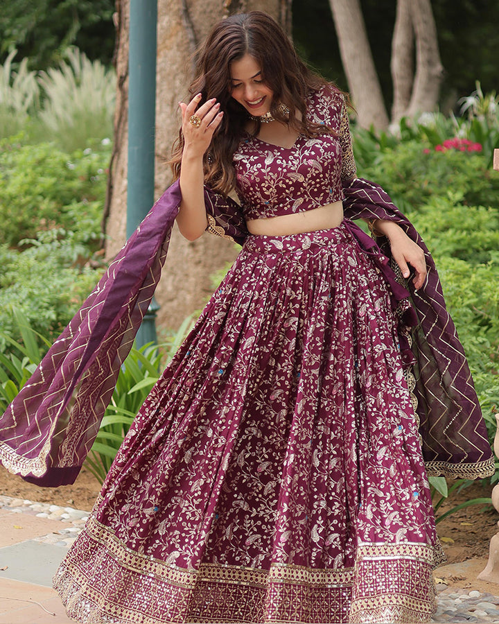 Wine Color Designer Pure Dyable Viscose Jacquard Lehenga Choli