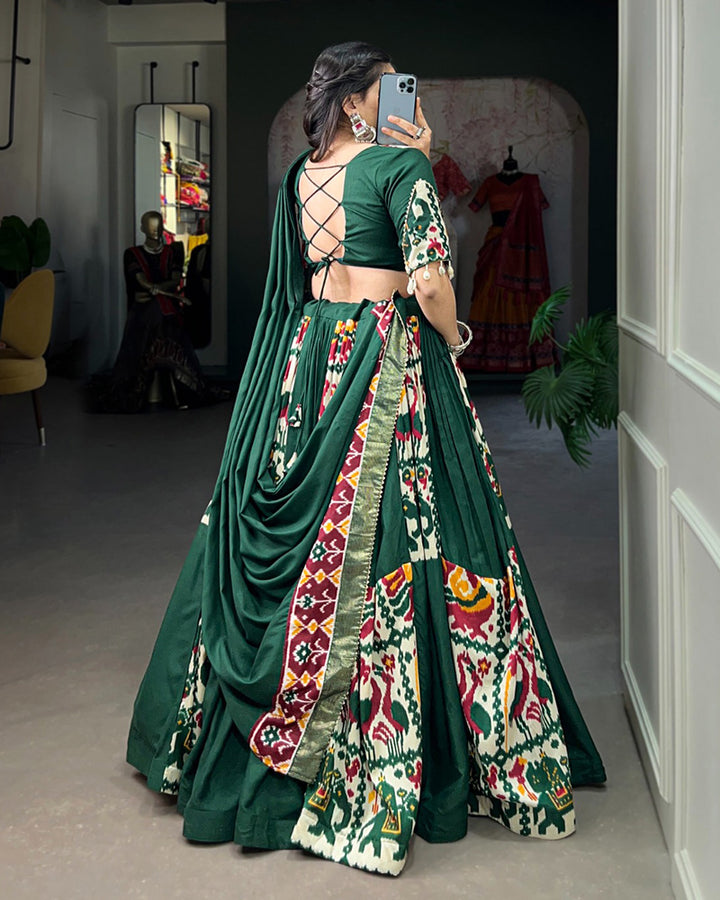 Green Color Rayon Printed Silk Navratri Lehenga Choli