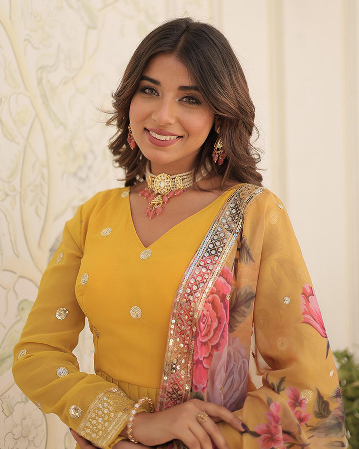 Beautiful Yellow Color Sequence Embroidered Anarkali Gown