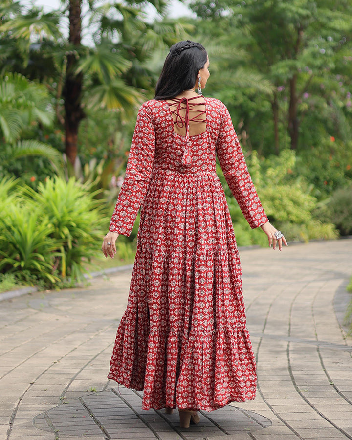 Navratri Special Maroon Color Cotton Gamthi Work Gown