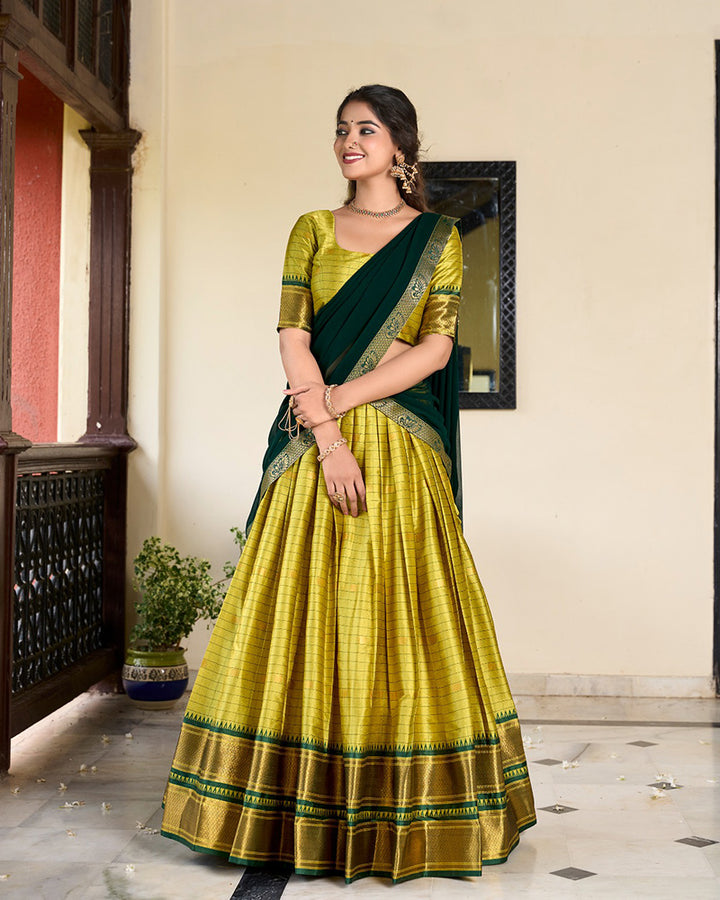 Designer Parrot Green Color Cotton Silk Lehenga Choli