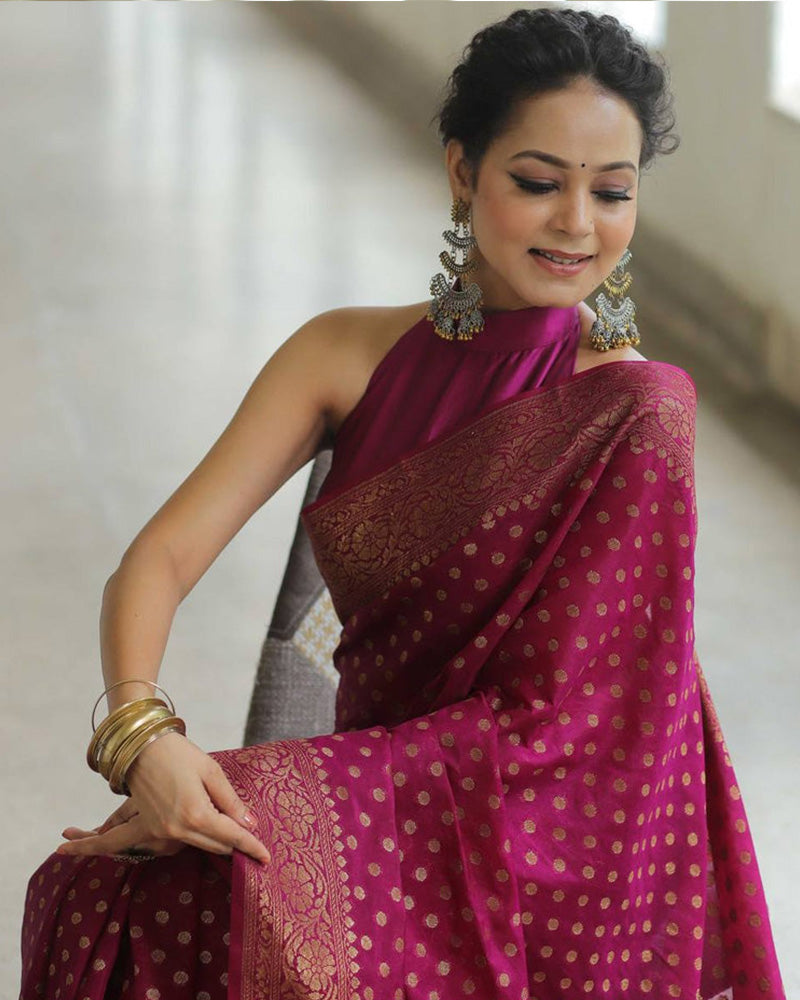 Designer Wine Color Jacquard Banarasi Silk Saree