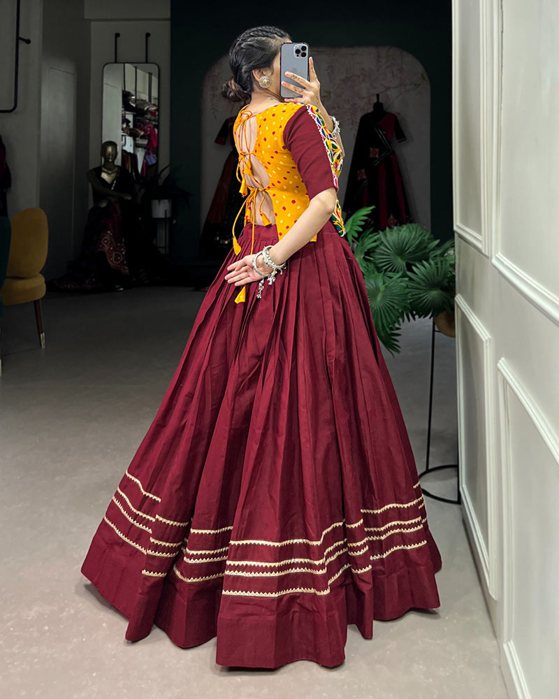 Navratri Wear Maroon Color Cotton Lehenga Choli