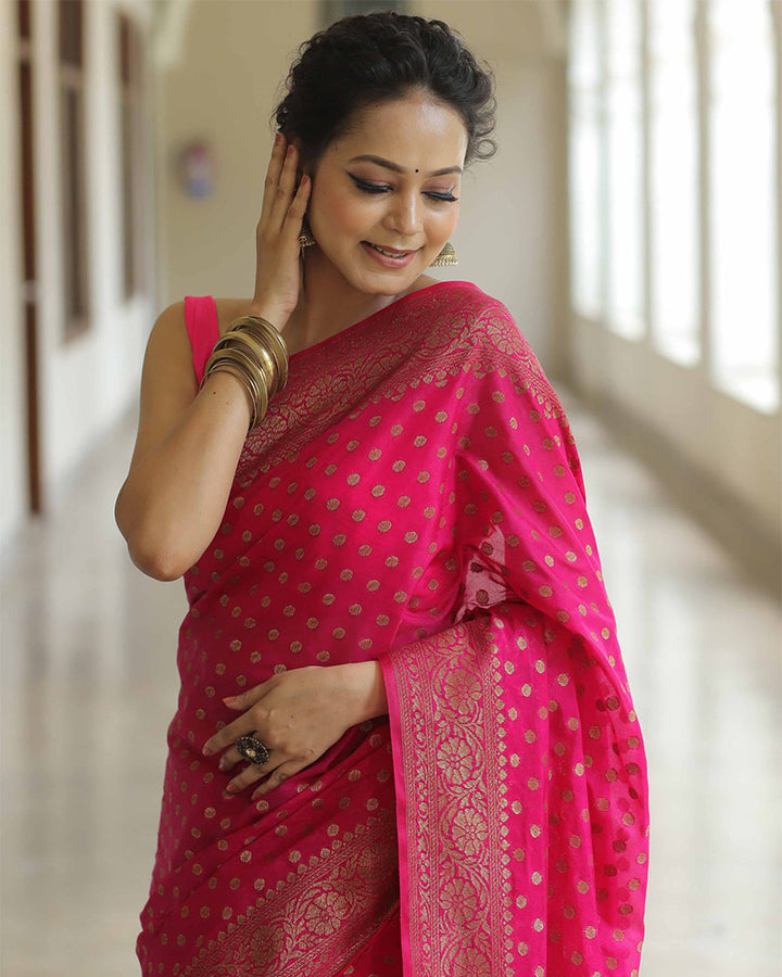 Designer Pink Color Jacquard Banarasi Silk Saree