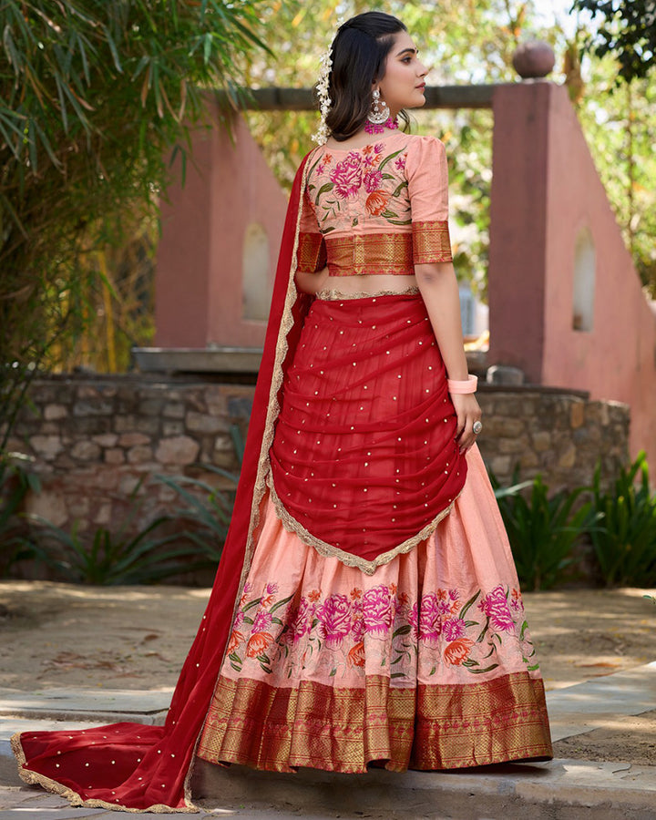 Designer Peach Color Cotton Silk Lehenga Choli