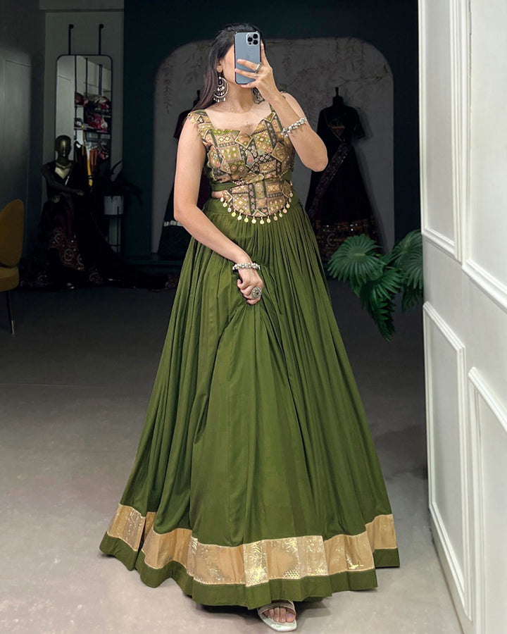 Olive Green Color Rayon Navratri Lehenga Choli