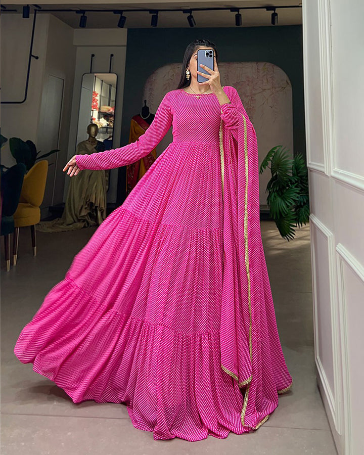 Pink Color Designer Georgette Full Stitched Gown