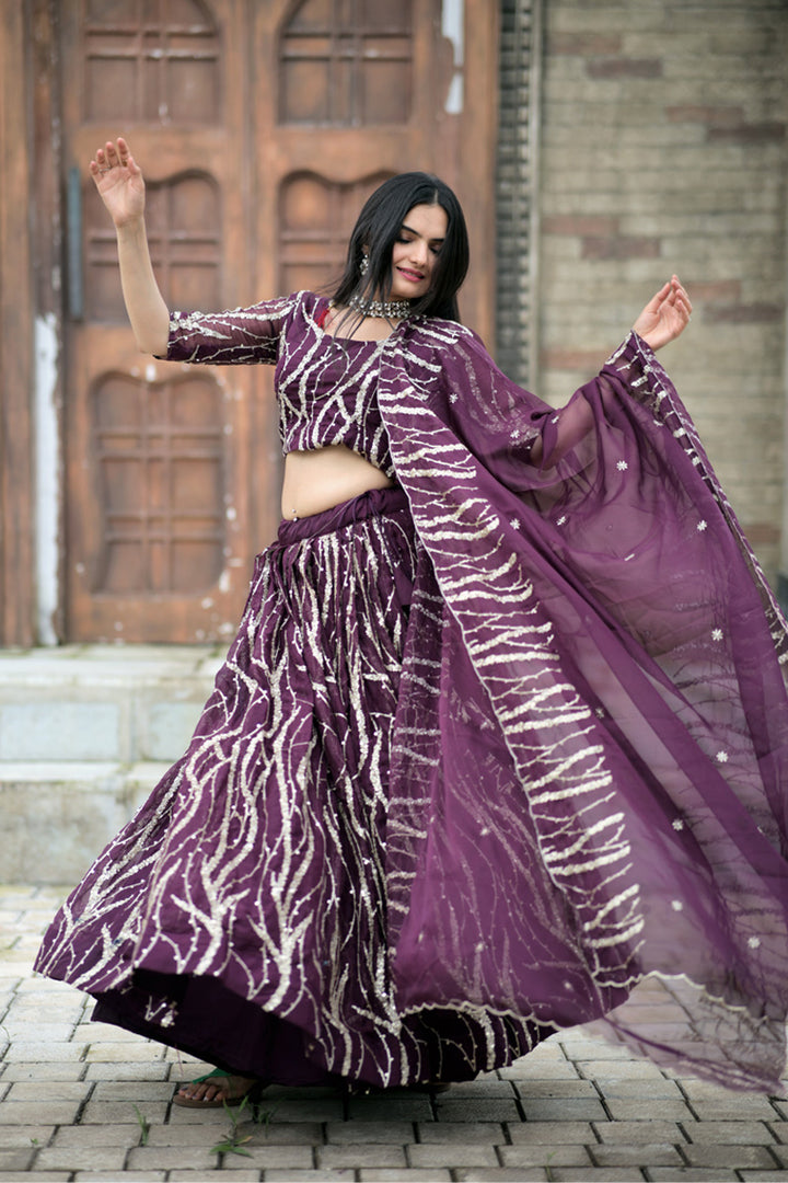 Wine Color Tebby Silk Wedding Wear Lehenga Choli