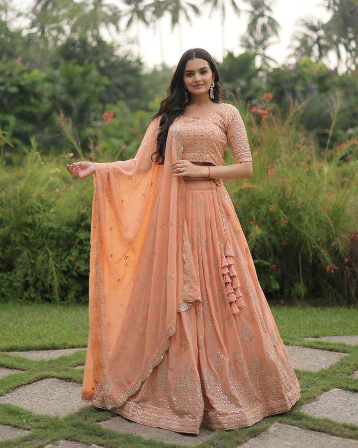 Peach Faux Georgette With Heavy Sequence Work  Lehenga Choli