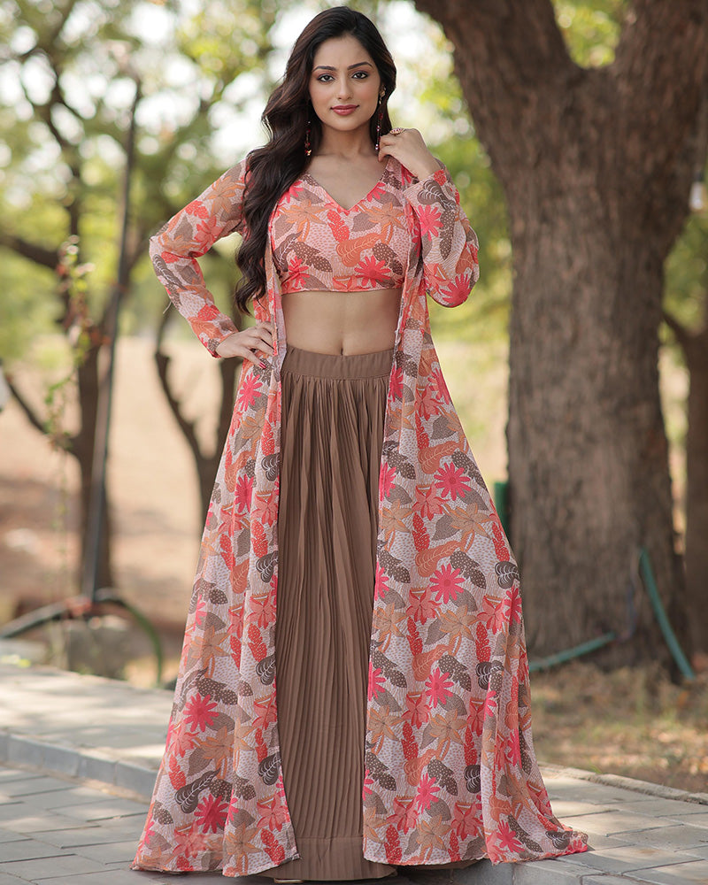 Beige Color Faux Georgette Printed Lehenga Choli