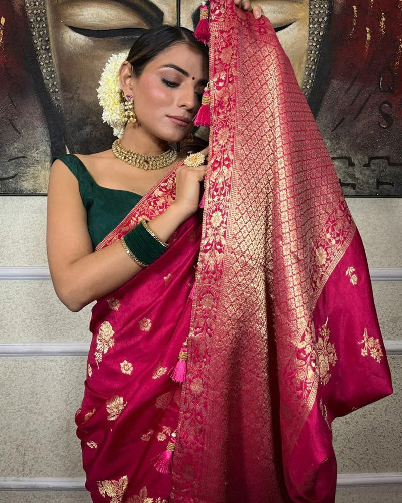 Designer Rani Pink Color Banarasi Soft Silk Saree