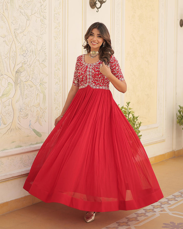 Beautiful Red Color Embroidered Anarkali Gown