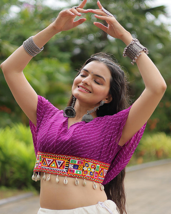 Purple Color Choli With Off-White Kora Cotton Lehenga