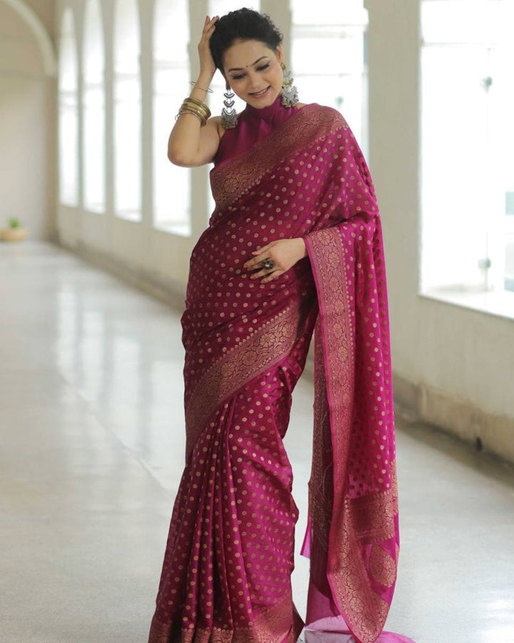 Designer Wine Color Jacquard Banarasi Silk Saree