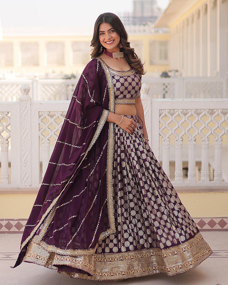 Wine Color Designer Pure Dyable Viscose Jacquard Lehenga Choli