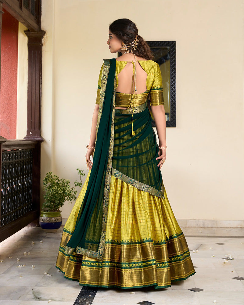 Designer Parrot Green Color Cotton Silk Lehenga Choli