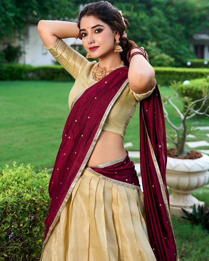 Designer Cream Color Kanchipuram Lehenga Choli