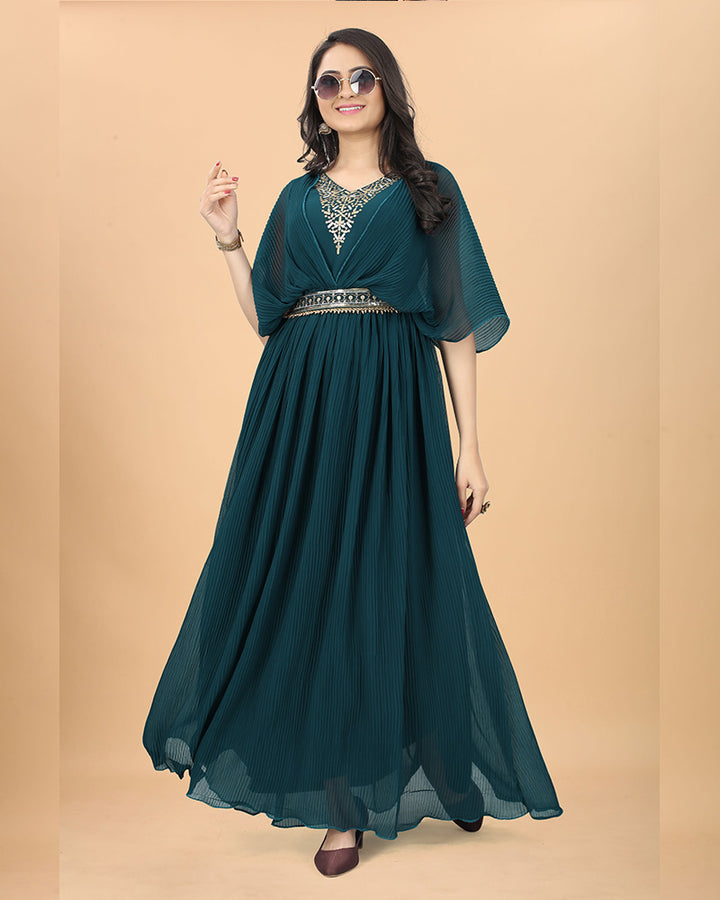 Rama Green Color Embroidered Georgette Anarkali Gown