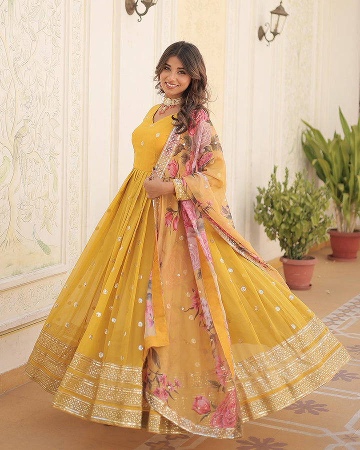 Beautiful Yellow Color Sequence Embroidered Anarkali Gown