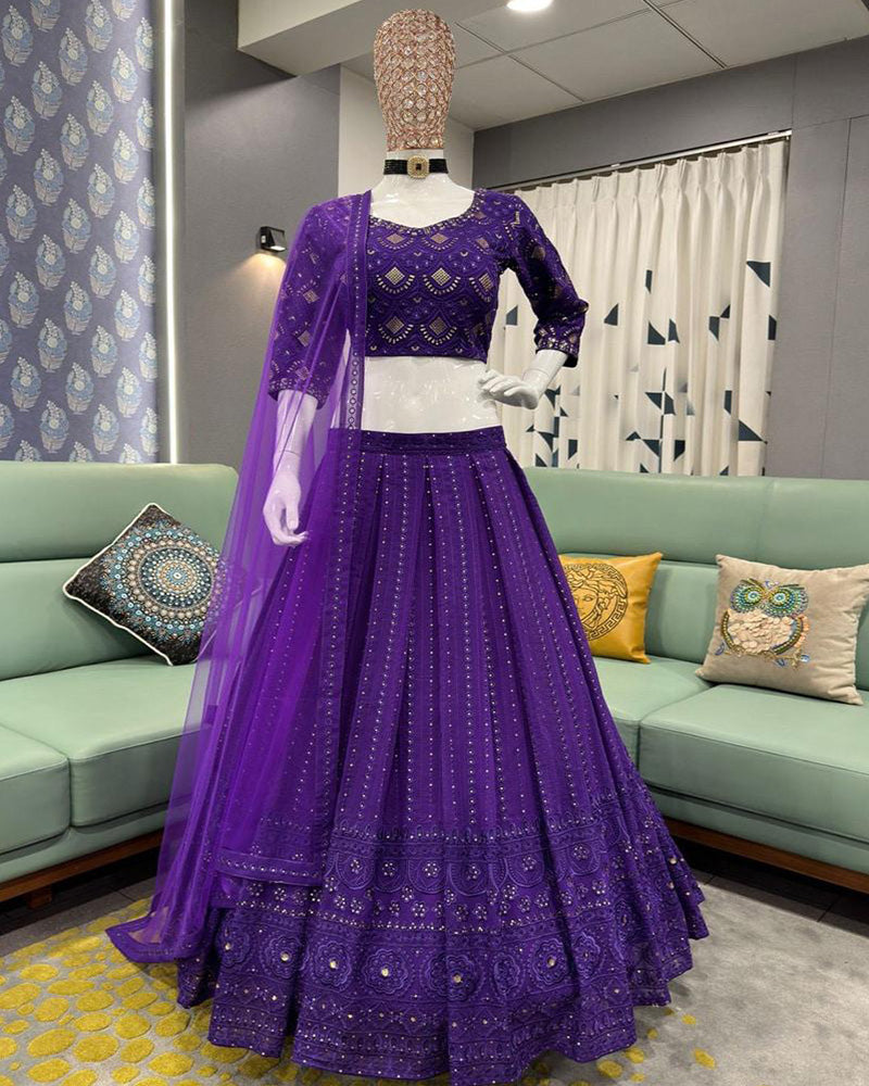 Purple Amazing Sequence Embroidery Georgette Lehenga Choli