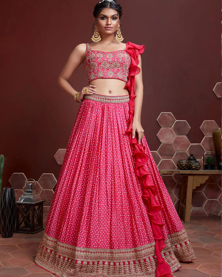 Pink Chinon Silk Swarovski Designer Lehenga Choli