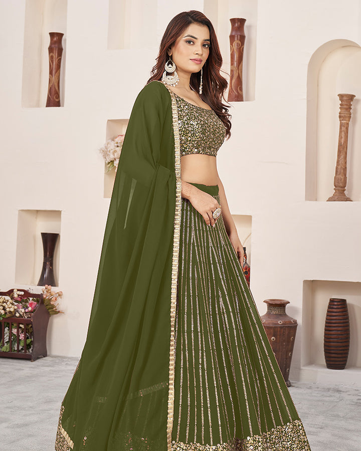 Olive Geen Color Georgette Embroidery Lehenga Choli