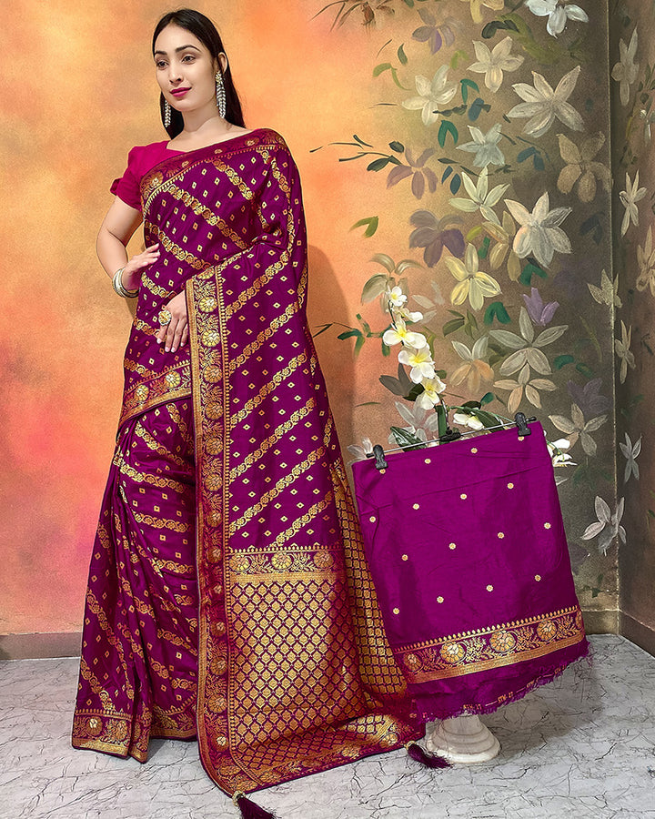 Designer Wine Color Dolla Silk Saree