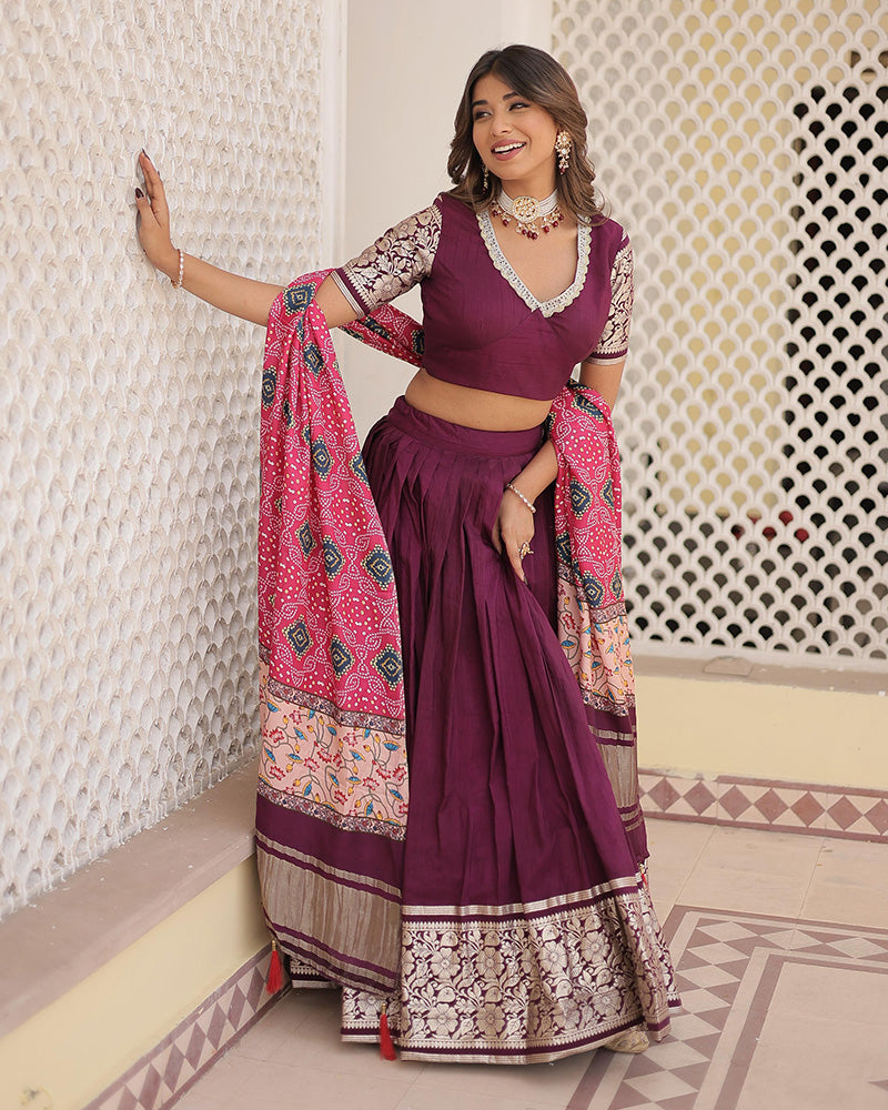 Wine Color Designer Viscose Jacquard Lehenga Choli