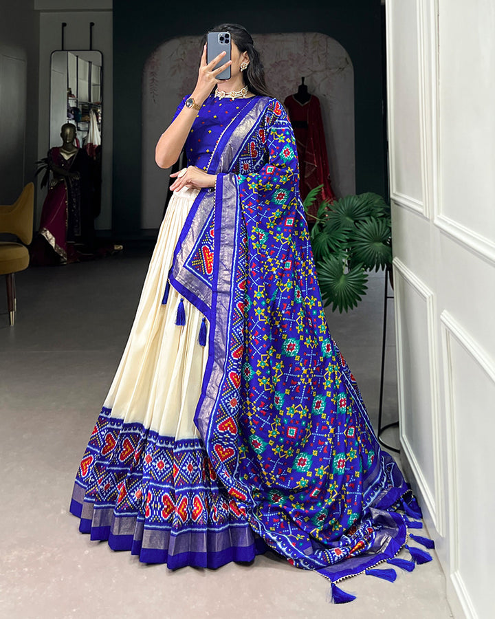 Patola Printed Royal Blue Color Tussar Silk Lehenga Choli