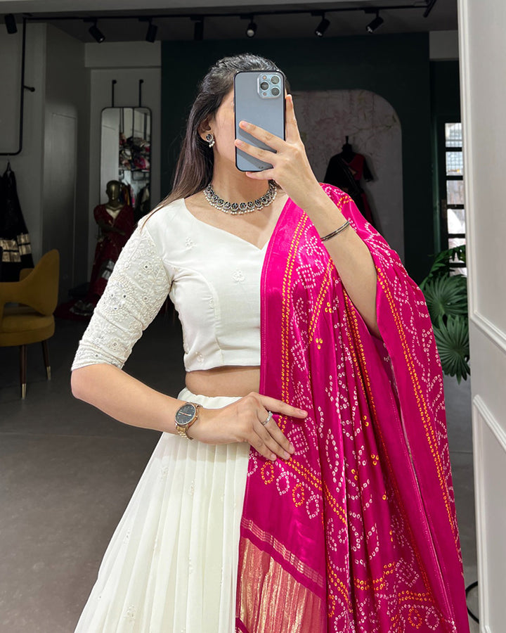 Designer Off-White Lucknowi Work Georgette Lehenga Choli