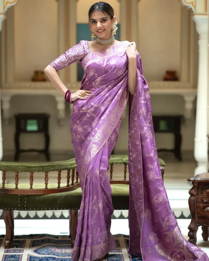 Designer Lavender Color Jacquard Weaving Banarasi Silk Saree