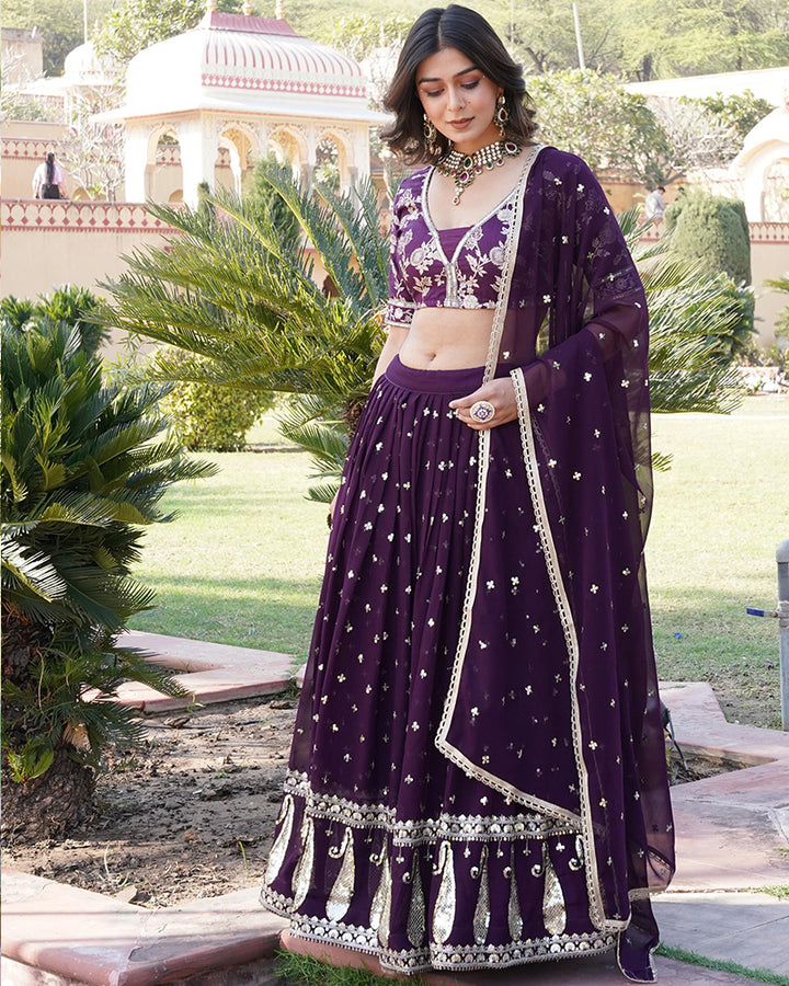 Wedding Wear Wine Color Blooming Embroidery Lehenga Choli