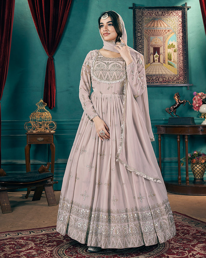 Beautiful Chiku Color Georgette Gown With Dupatta