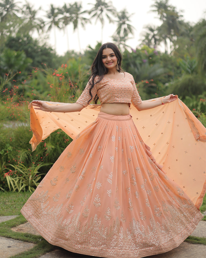 Peach Faux Georgette With Heavy Sequence Work  Lehenga Choli