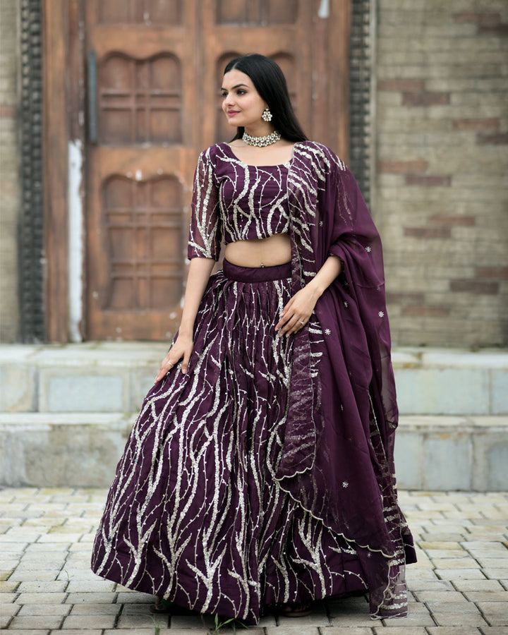 Wine Color Tebby Silk Wedding Wear Lehenga Choli