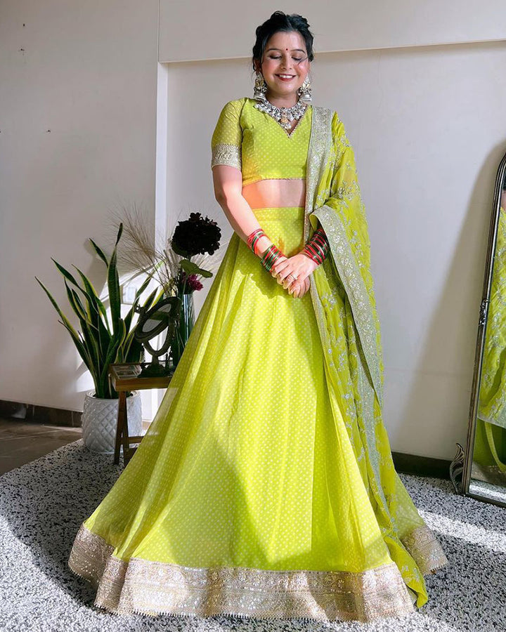 Light Green Faux Georgette Sequence Work Lehenga Choli