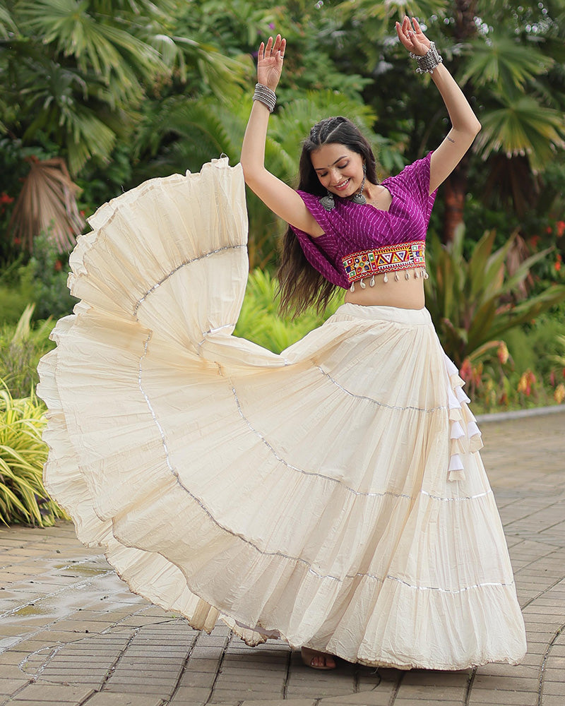 Purple Color Choli With Off-White Kora Cotton Lehenga