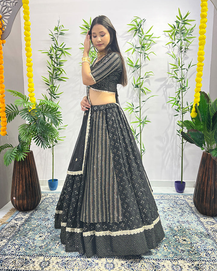 Designer Black Color Georgette Embroidered Lehenga Choli