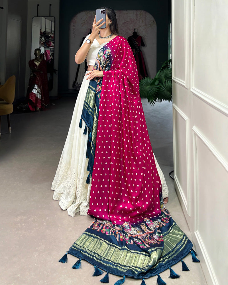 Designer Off-White Lucknowi Work Georgette Lehenga Choli