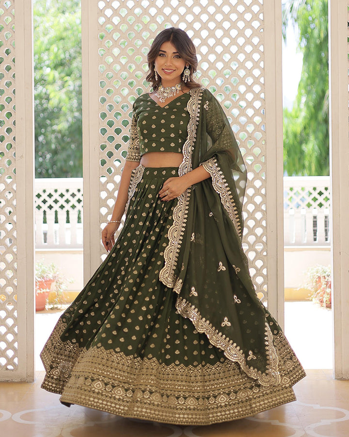 Designer Mehndi Color Viscose Jacquard Lehenga Choli